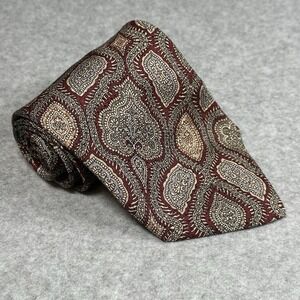 Vintage Anne Klein Mens Silk Paisley Tie Burgundy Italy Wide Necktie 56x3.75in